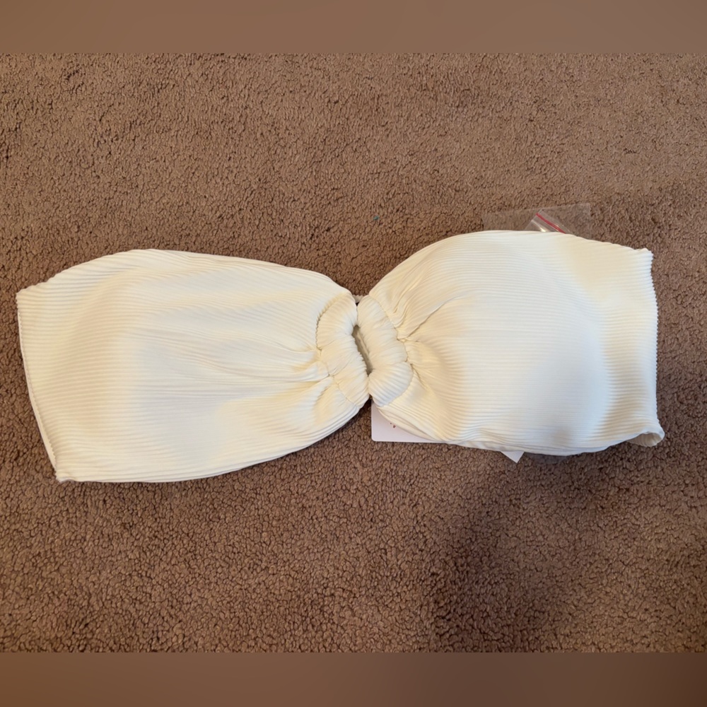 PQ Pilyq SWIM White Pearl Ribbed Detail Bandeau Top XL/D